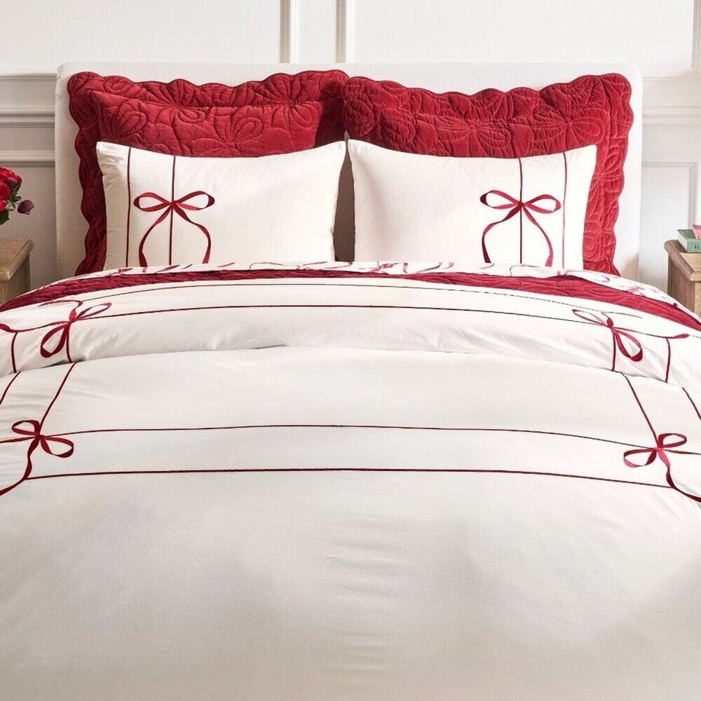 Monique Lhuillier x Pottery Barn Nell Embroidered Bow Duvet Cover Full Queen NEW